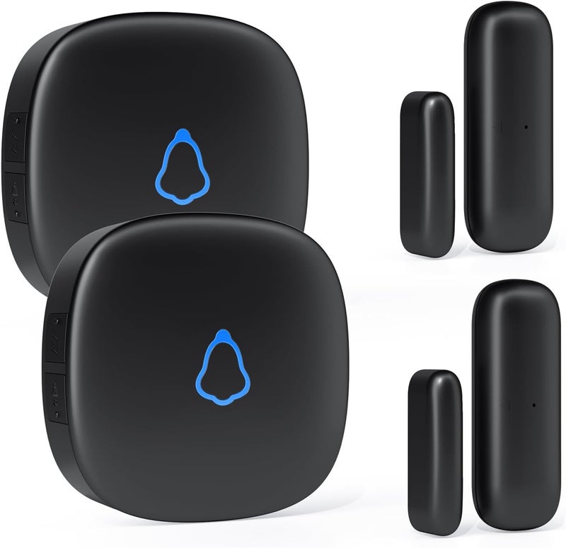 METAK Wireless Door Chime, Door Open Contact Sensor Alarm with 500 FT Range, 58 Chimes and 5 Volume Levels for Business/Store/Home/Office When Entering, 2 Transmitter + 2 Plug-in Receiver (Black) - Image 1